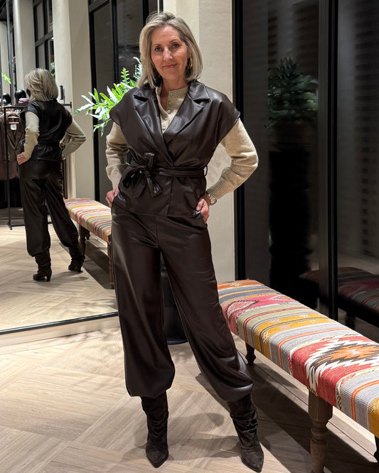 Broek Sarah Leather Donkerbruin - Peet kleding