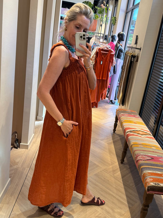 Jurk Fleur Linnen Brique - Peet kleding