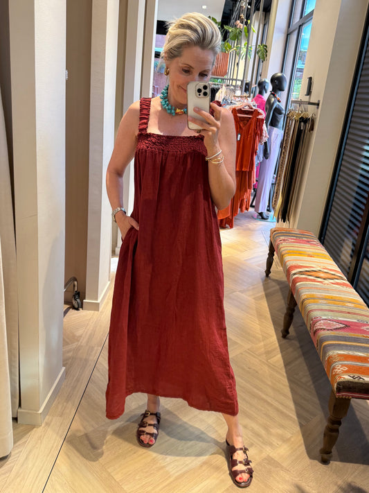 Jurk Fleur Linnen Bordeaux - Peet kleding