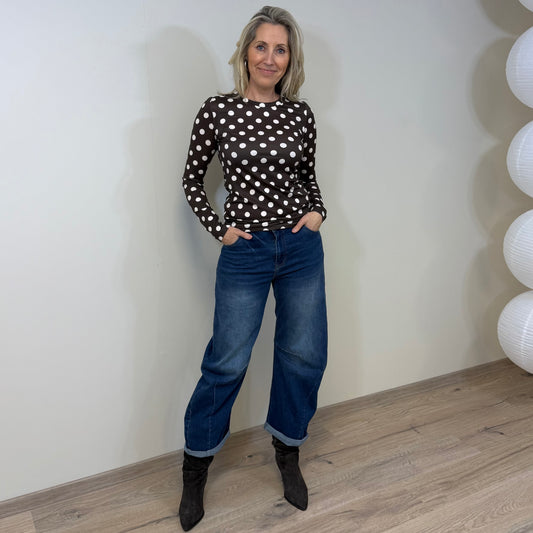 Azzurro Top Bella Dot Bruin Wit - Peet kleding