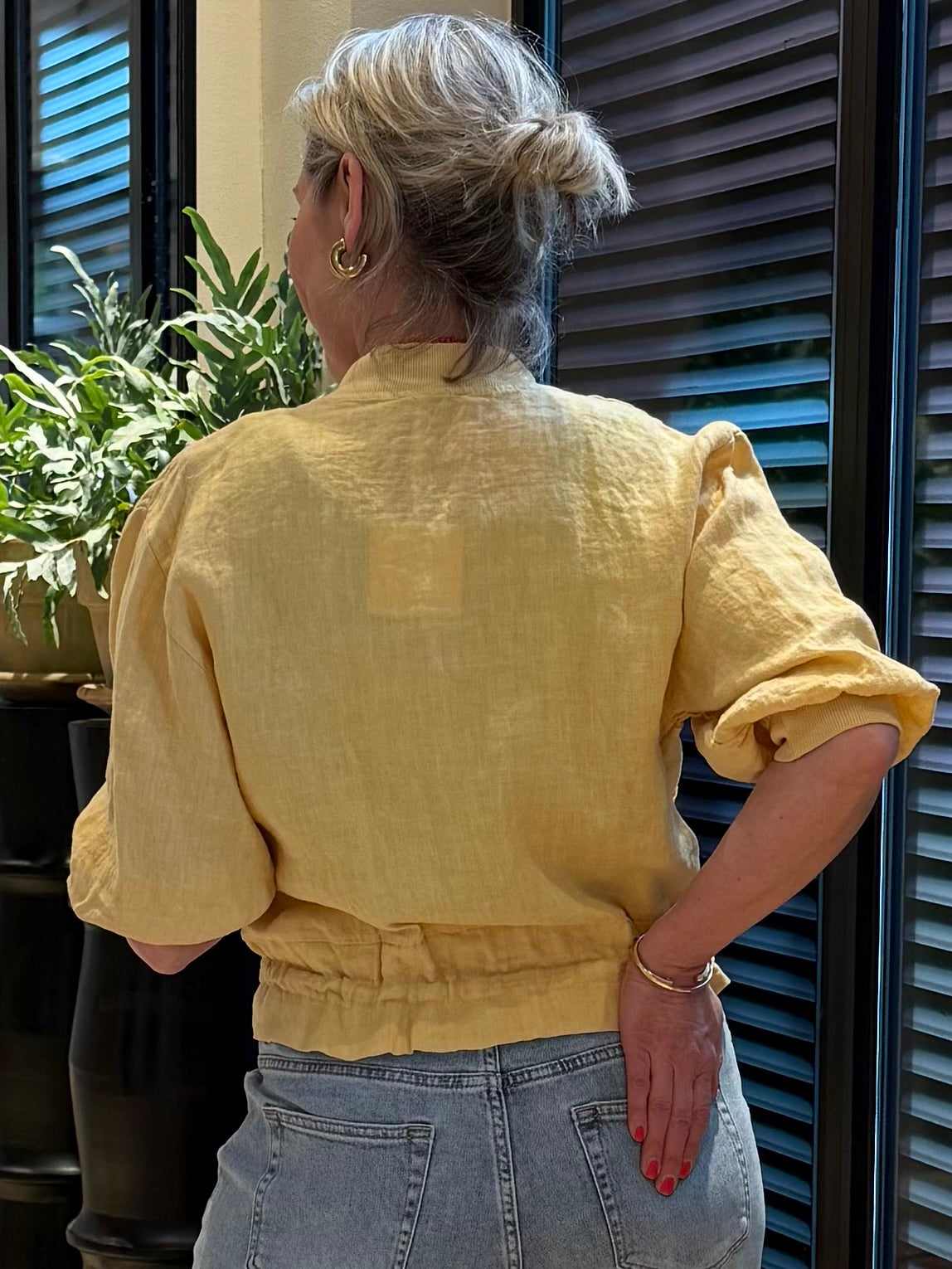 Linnen Blouson Maartje Geel - Peet kleding