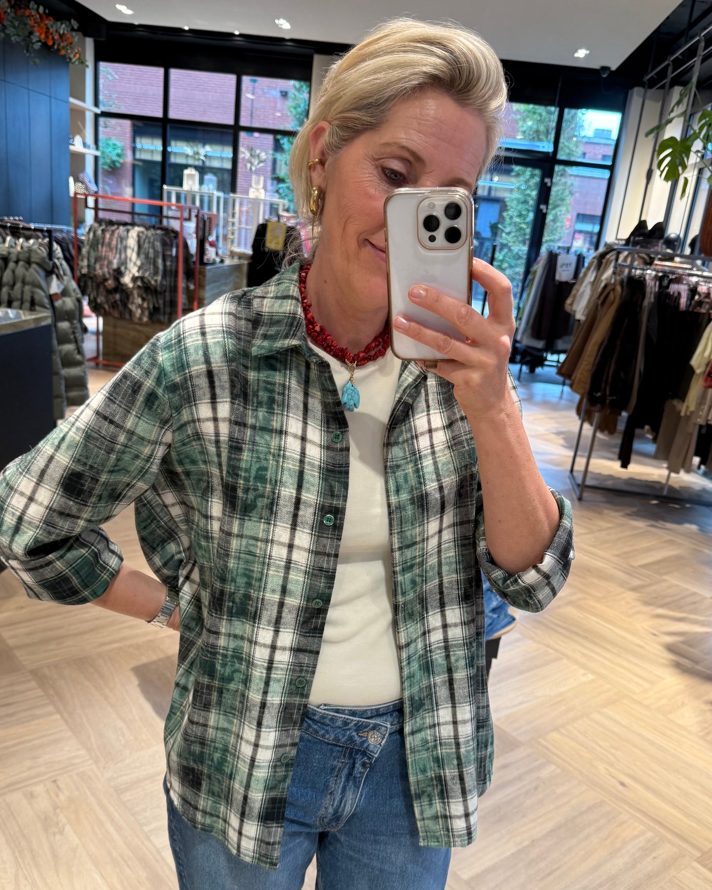 Blouse Wood Ruiten Zand Groen