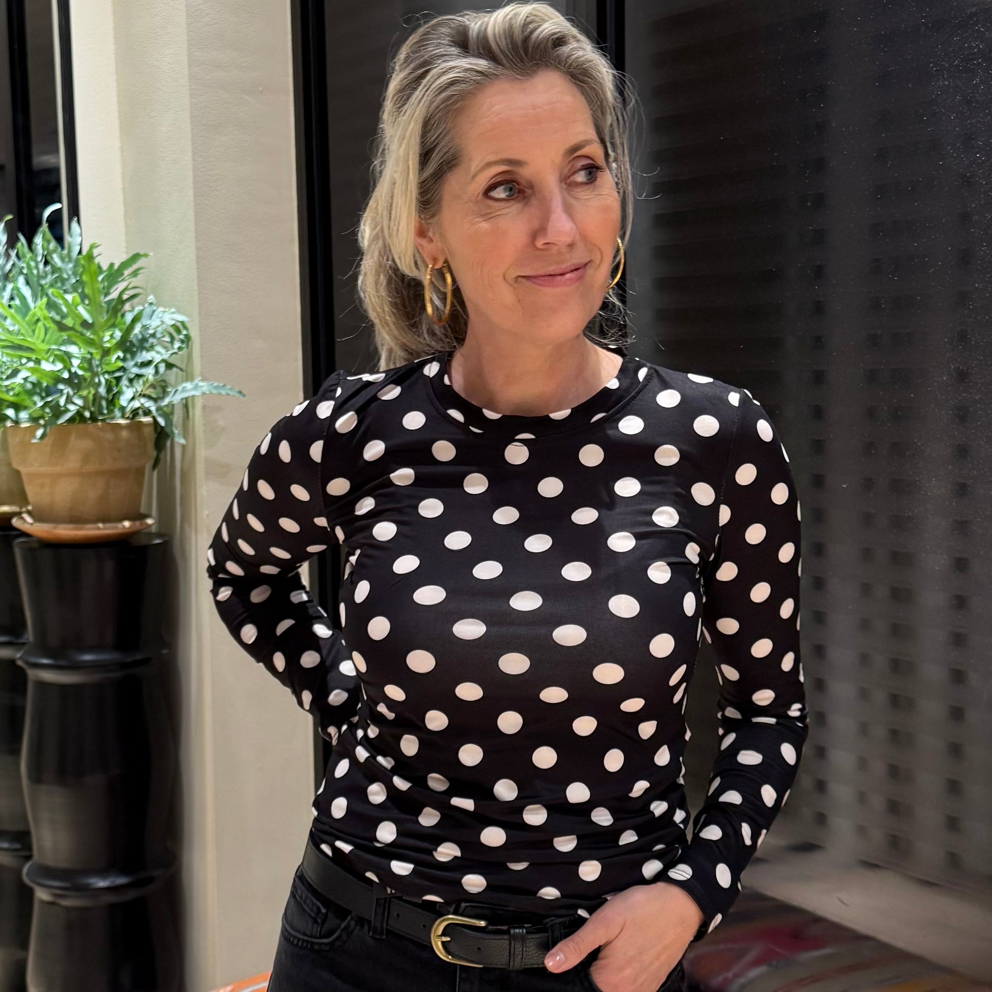 Azzurro Top Bella Dot Zwart Wit - Peet kleding