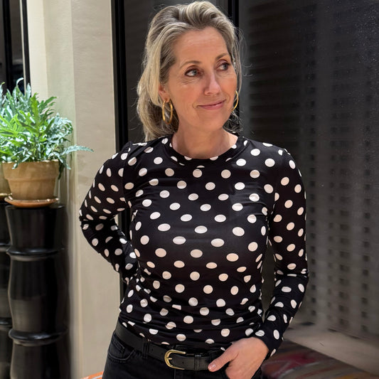 Azzurro Top Bella Dot Zwart Wit - Peet kleding