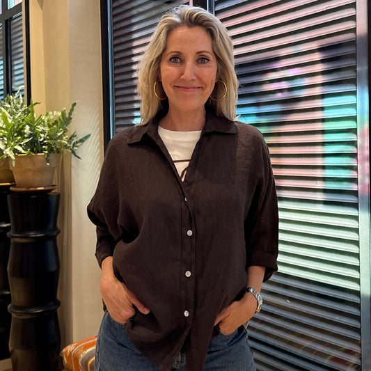 Linnen Blouson Kalinda Donkerbruin - Peet kleding
