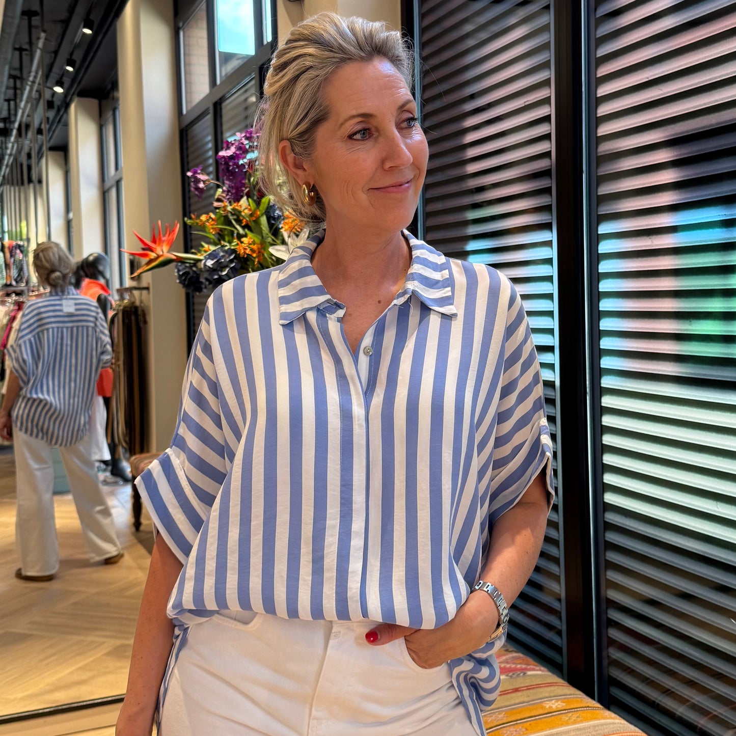 Blouse Stripe Jeansblauw Wit - Peet kleding