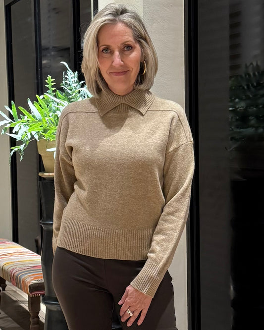 Yaya Polokraag Trui Beige Melange - Peet kleding