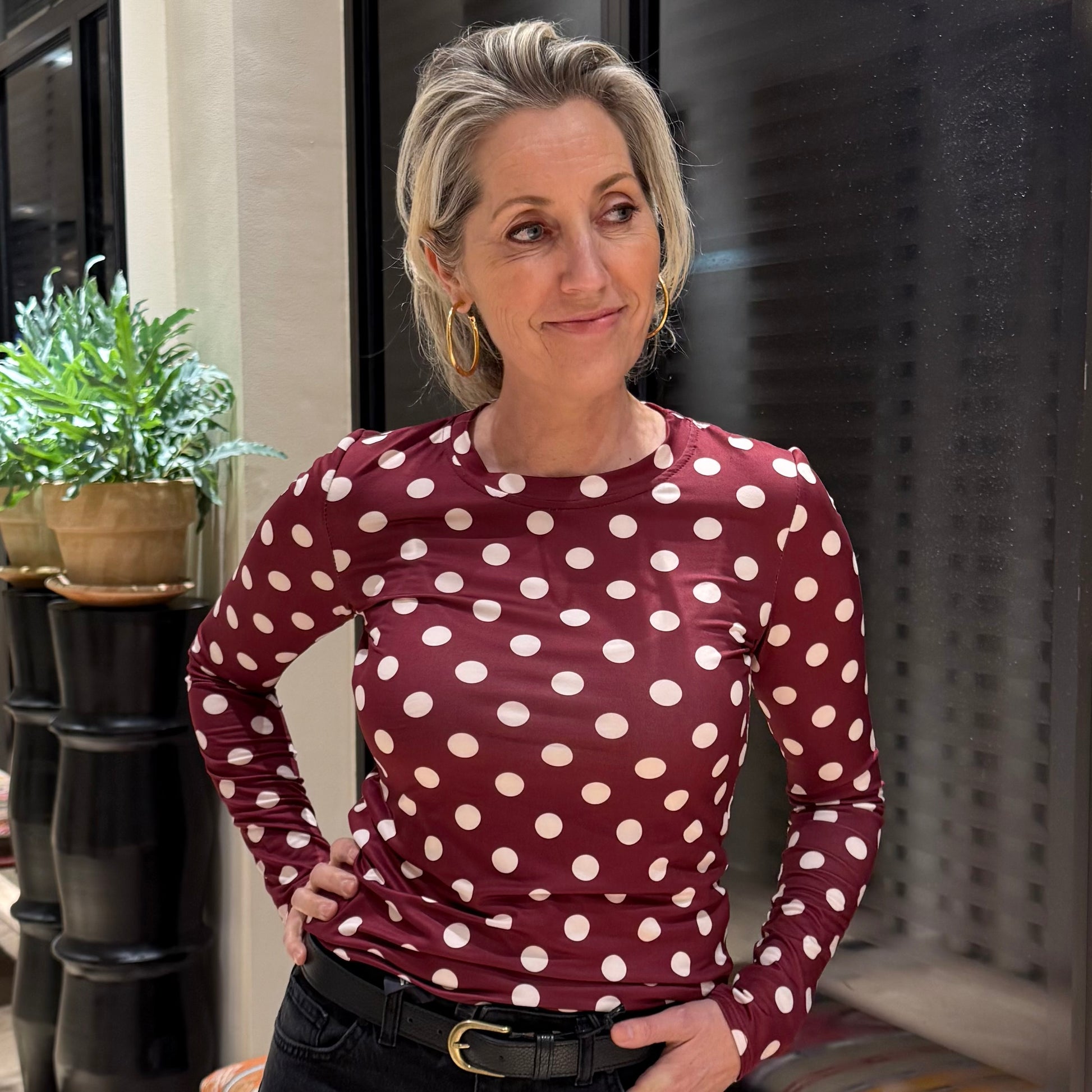 Azzurro Top Bella Dot Bordeaux Wit - Peet kleding