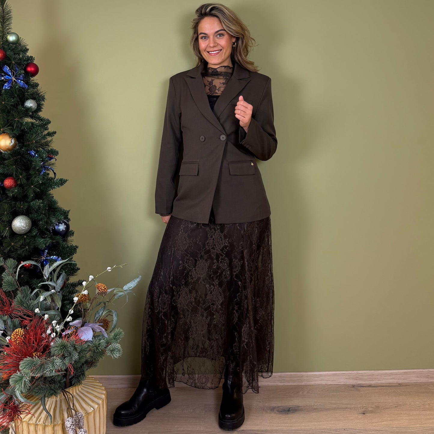 Ambika Top Kant Bruin - Peet kleding