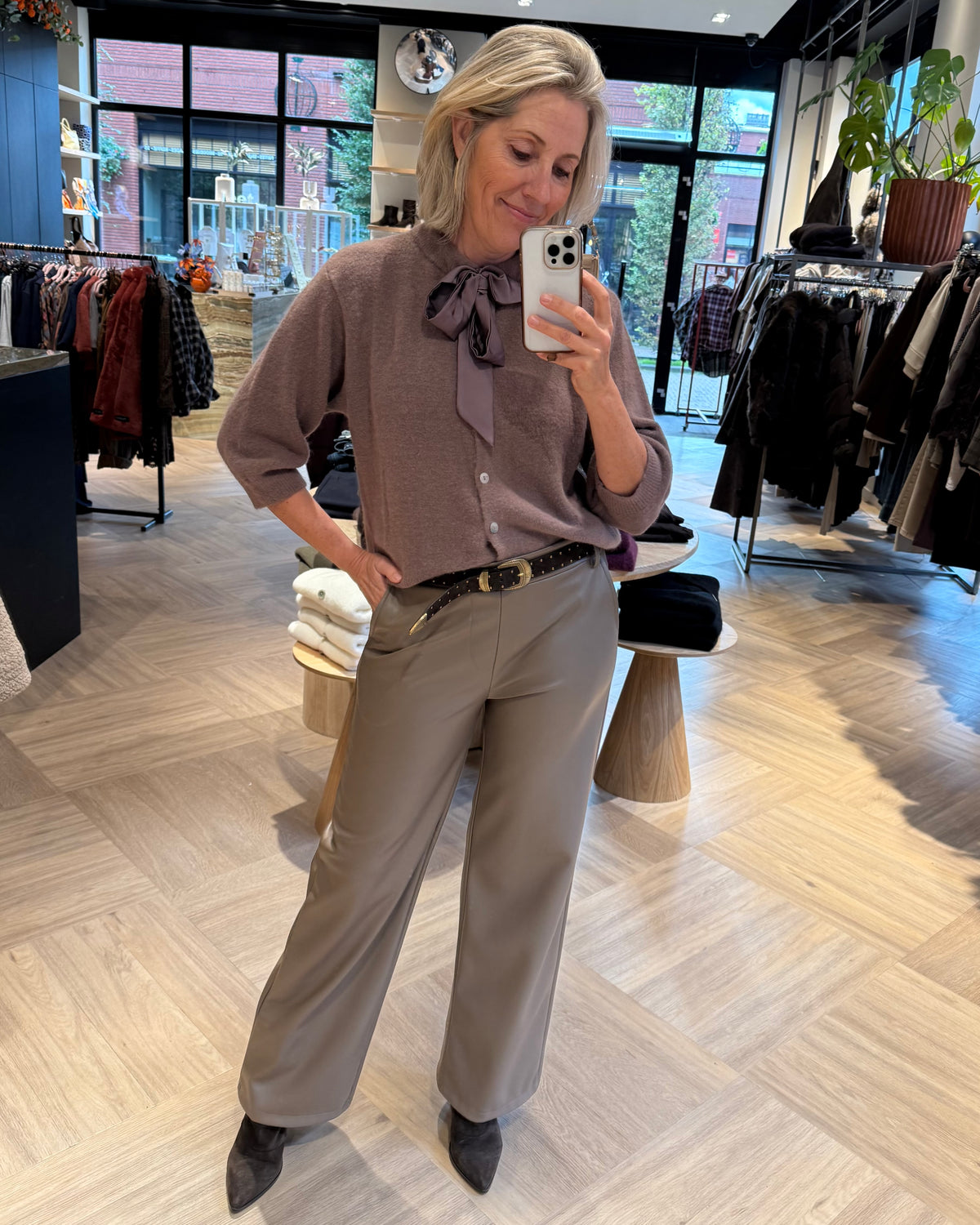 Angora Vest Strik Taupe - Peet kleding
