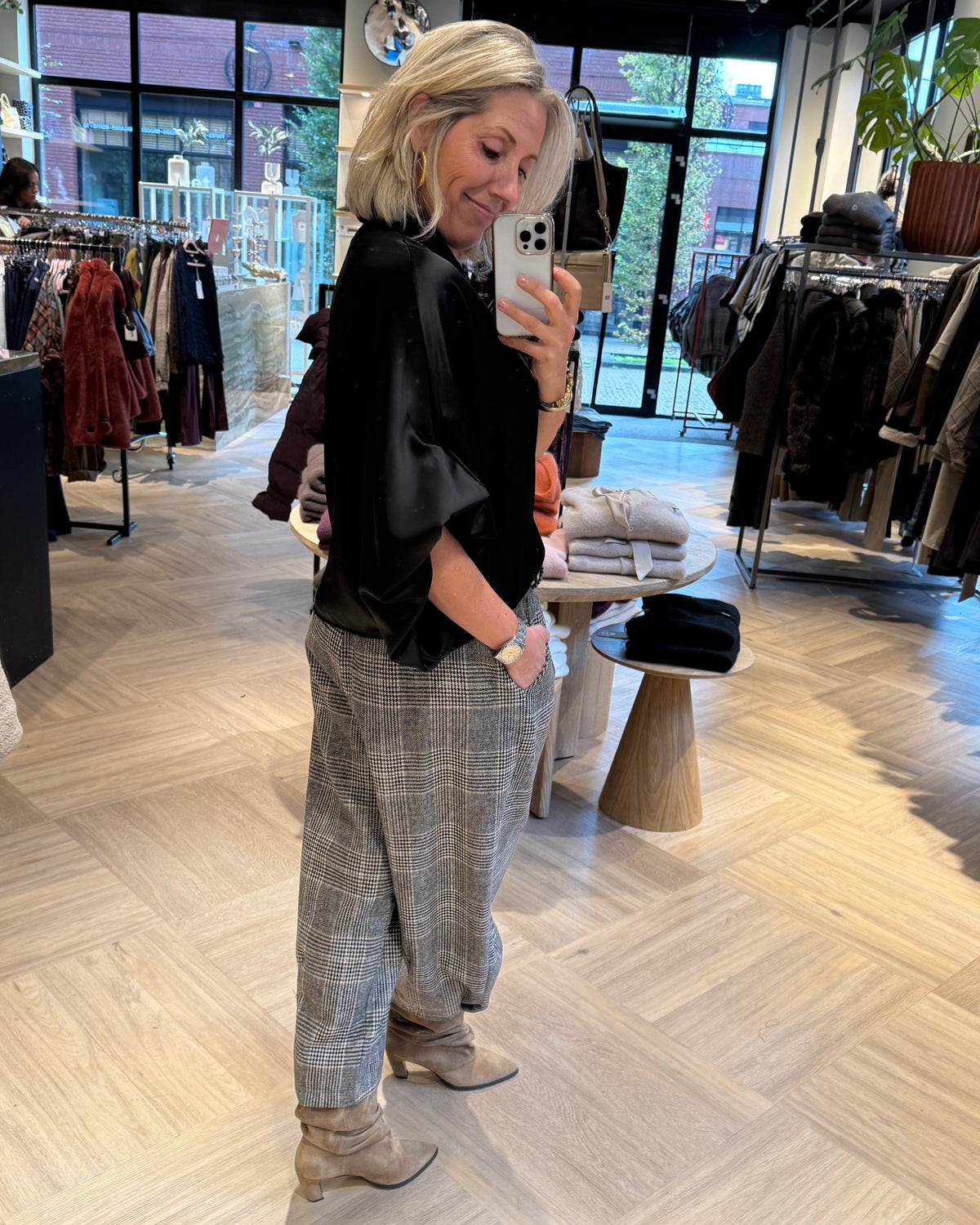 Broek Korte Barrel Ruit Zwart - Peet kleding