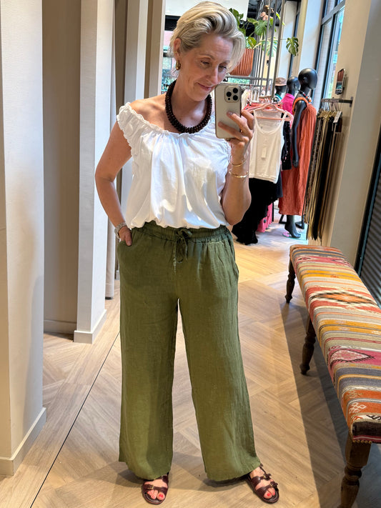 Broek Linnen Fiona Groen - Peet kleding