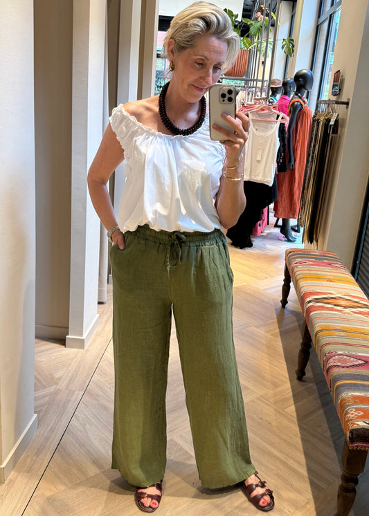Broek Linnen Fiona Groen - Peet kleding