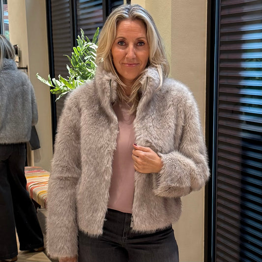 Yaya Faux Fur Jacket Grijs - Peet kleding