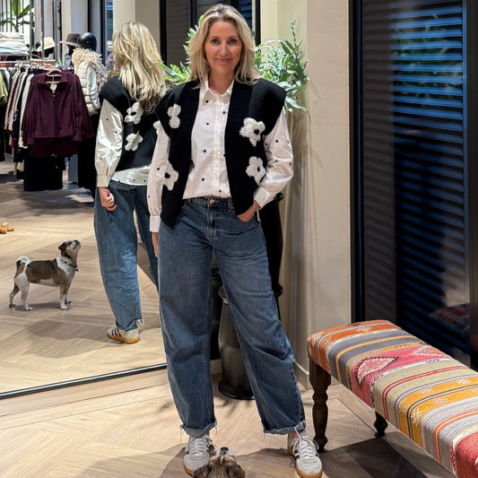 Geisha Vest Flowers Zwart Wit - Peet kleding