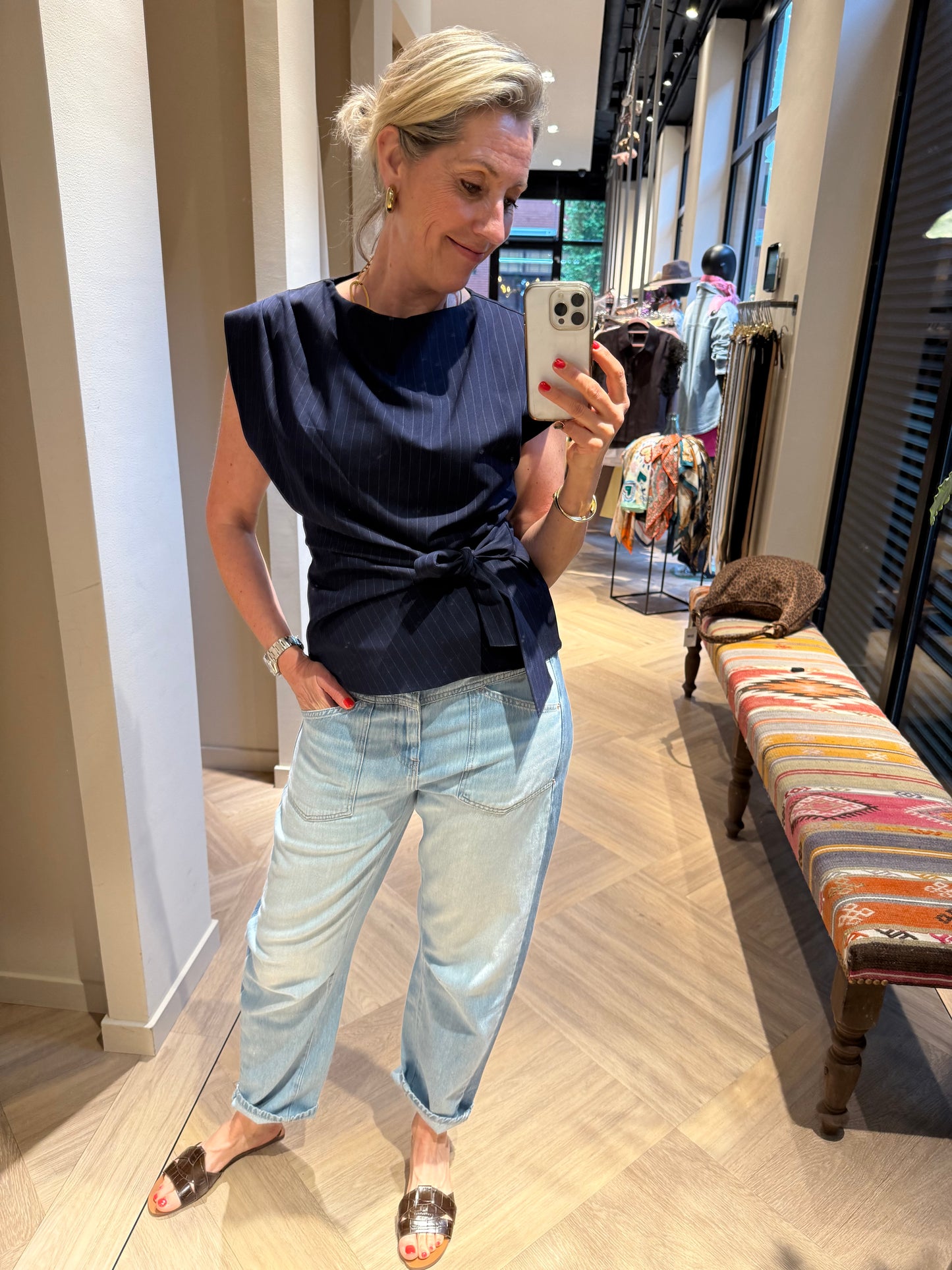 Ambika Top Britt Krijtstreep Navy - Peet kleding