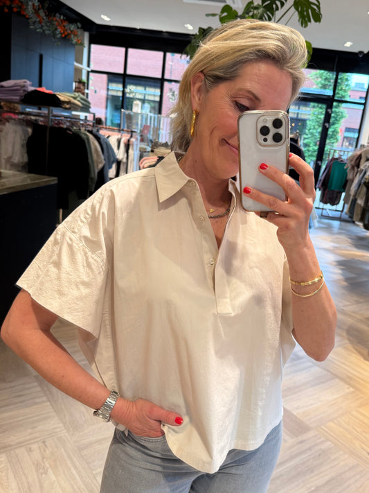 Yaya Blouse Wijde Mouw Creme - Peet kleding