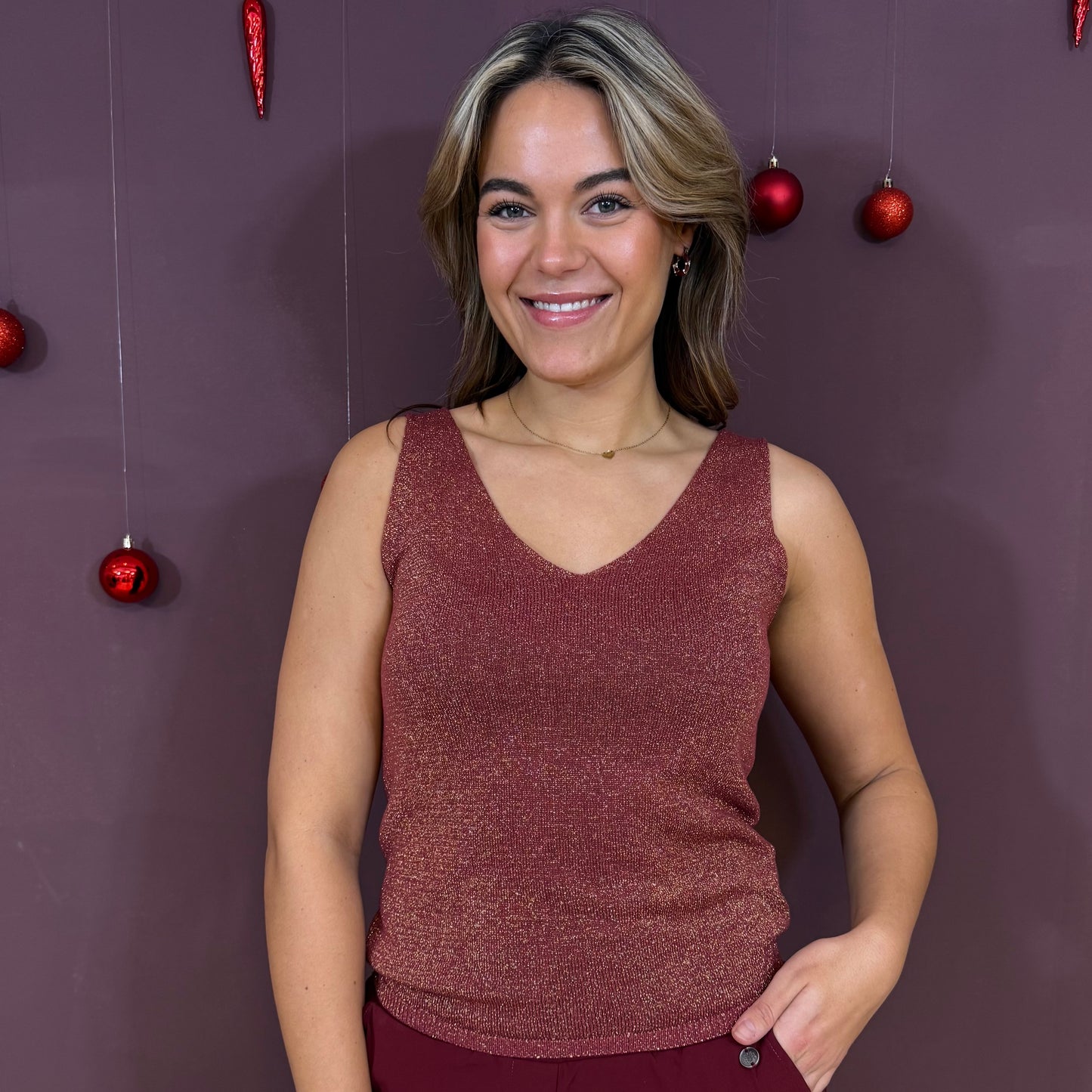 Triple Nine Topje Lurex Bordeaux - Peet kleding