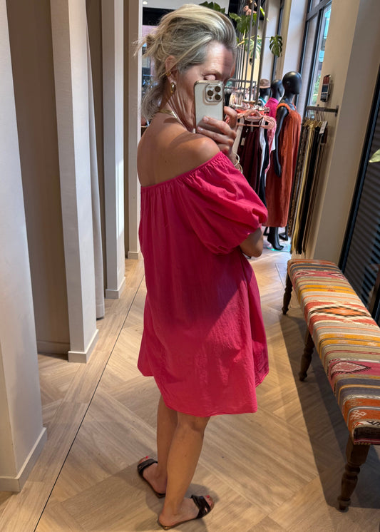 Jurk Maria Off shoulder Fuchia - Peet kleding