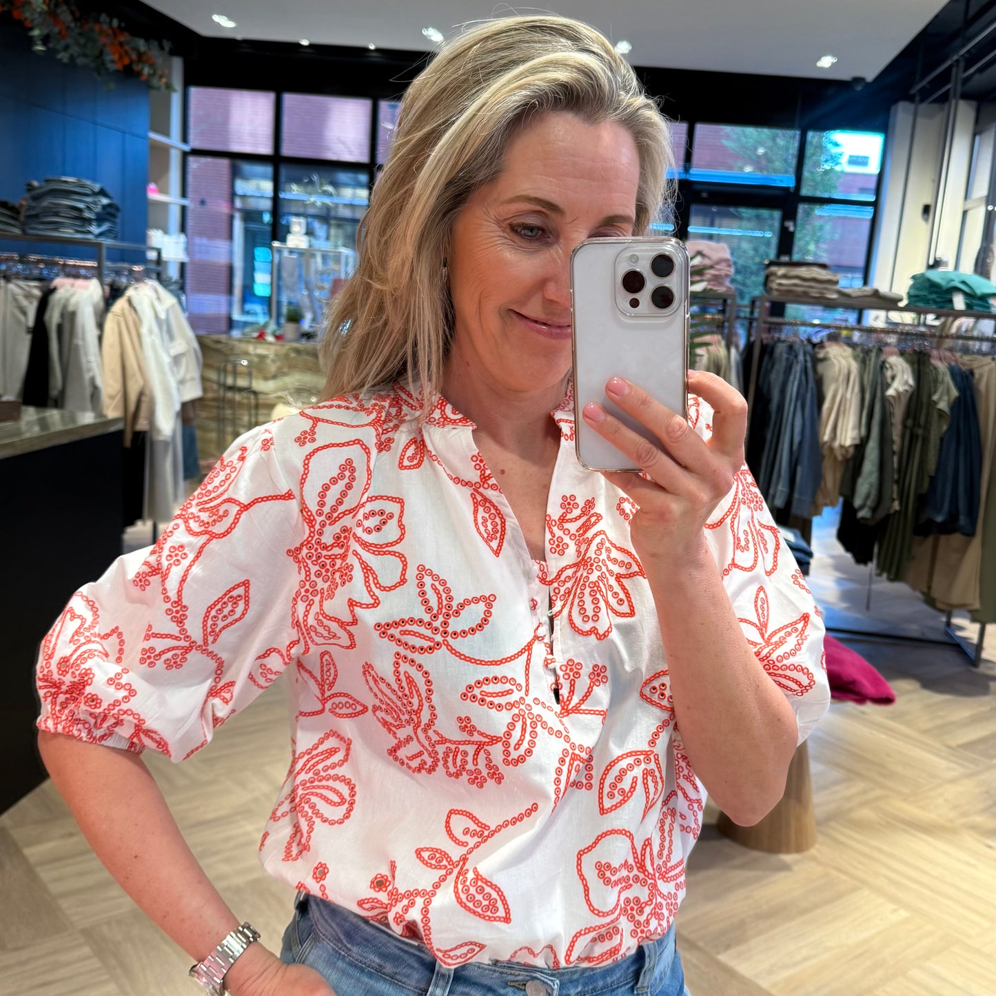 Azzurro Blouse Carmel Embroid Rood - Peet kleding