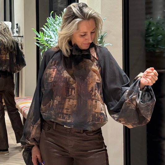 Blouse Art Print Zwart - Peet kleding