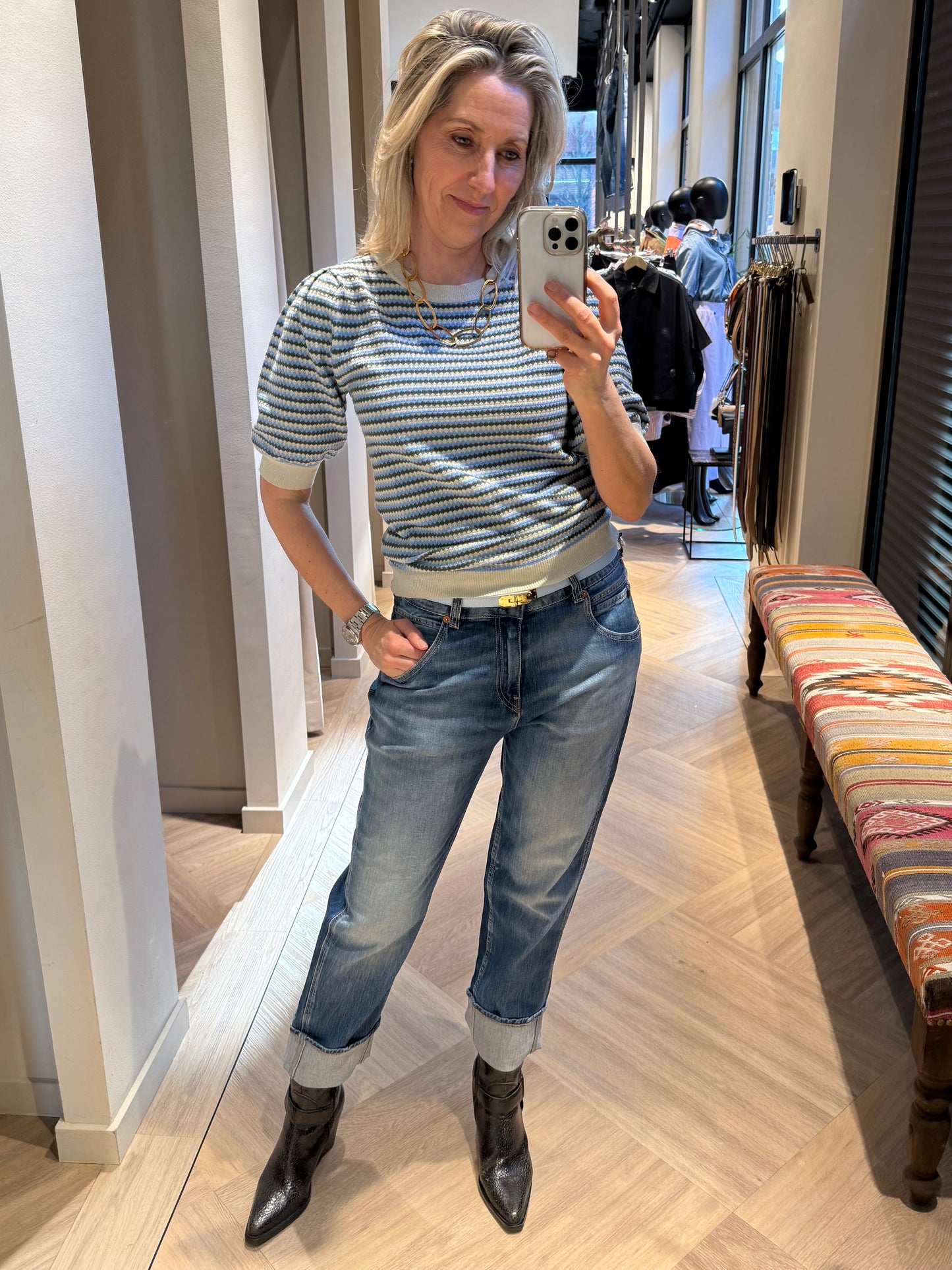 Geisha Top Streep Groen Blauw - Peet kleding