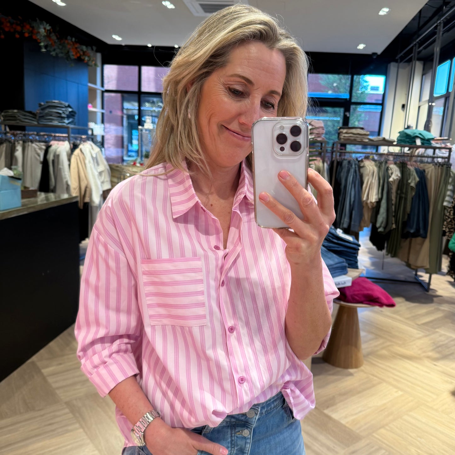 Azzurro Blouse Ivanda Streep Roze - Peet kleding