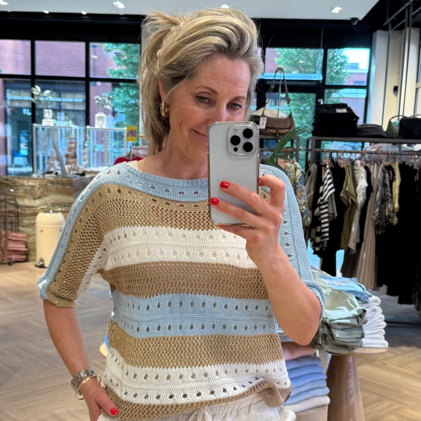 Triple Nine - Crochet Boothals Trui Lichtblauw - Peet kleding