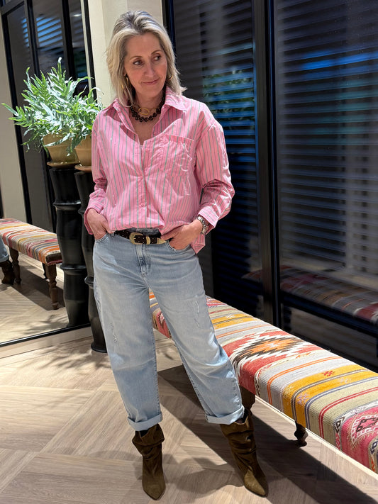 Blouse Yasmine Streep Roze - Peet kleding