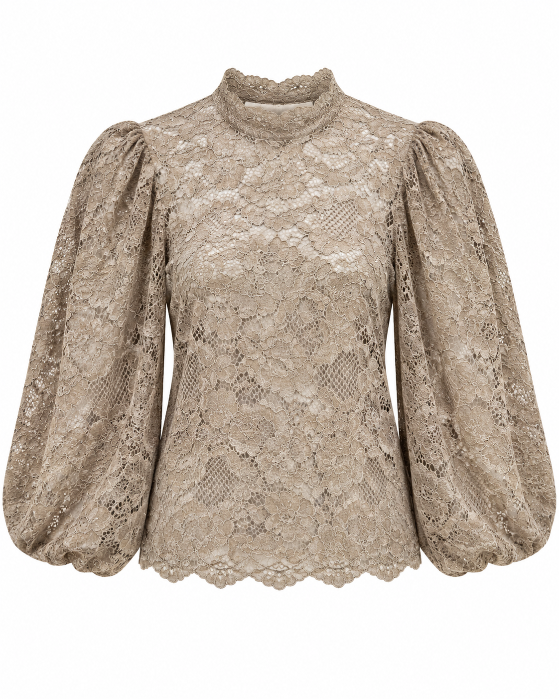 Top Mura Ballonmouw Kant Taupe - Peet kleding