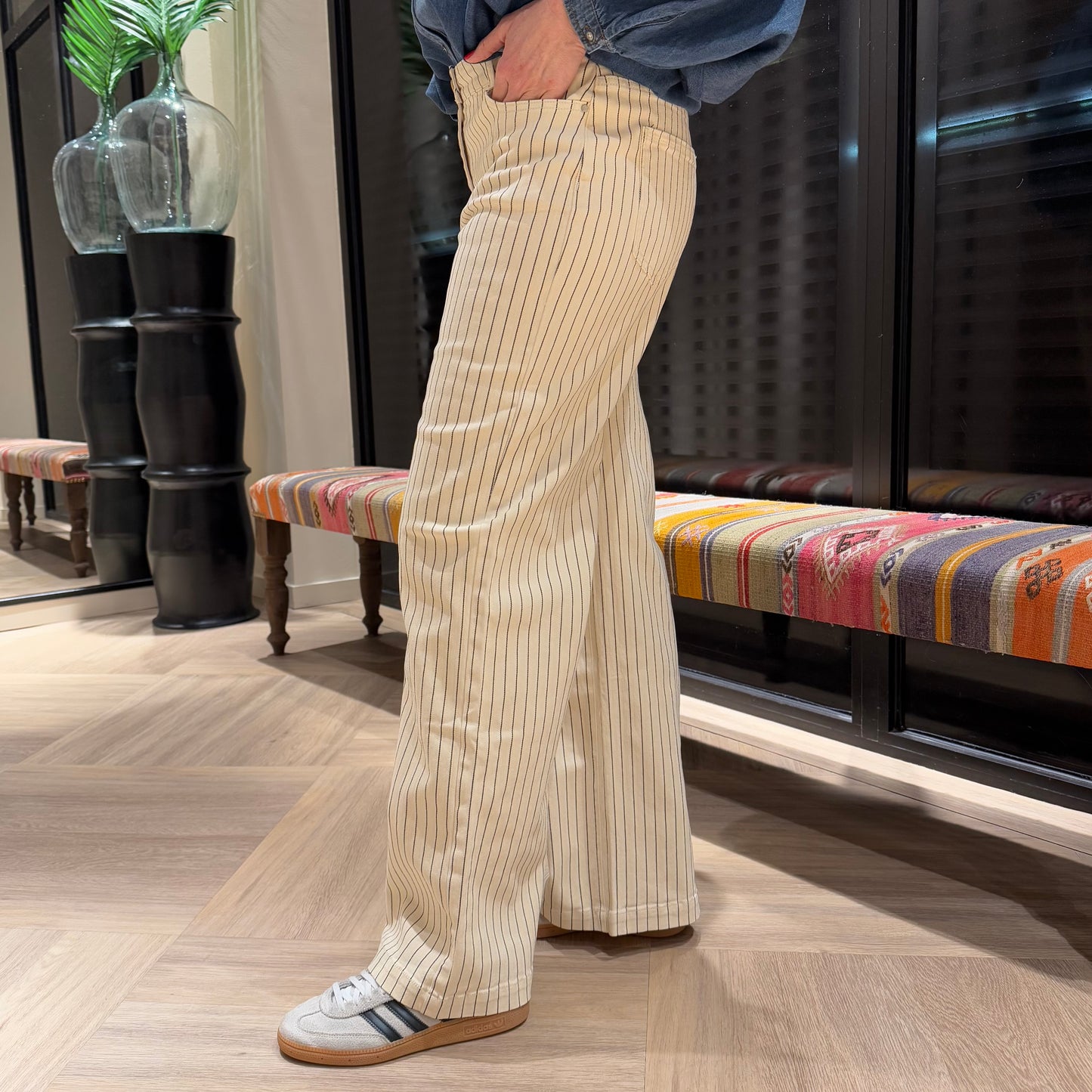 Geisha Broek Streep Ecru - Peet kleding