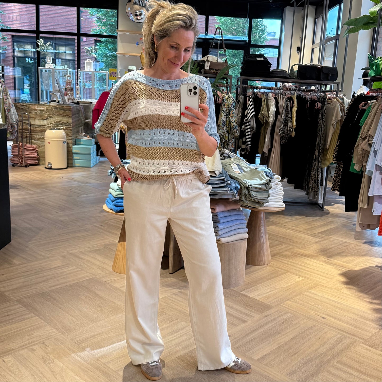 Triple Nine - Crochet Boothals Trui Lichtblauw - Peet kleding