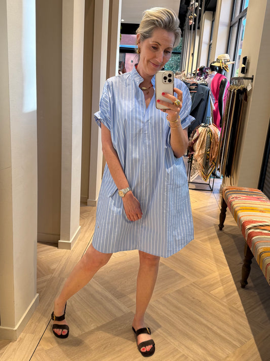 Azzurro Jurk Streep Blauw Wit - Peet kleding