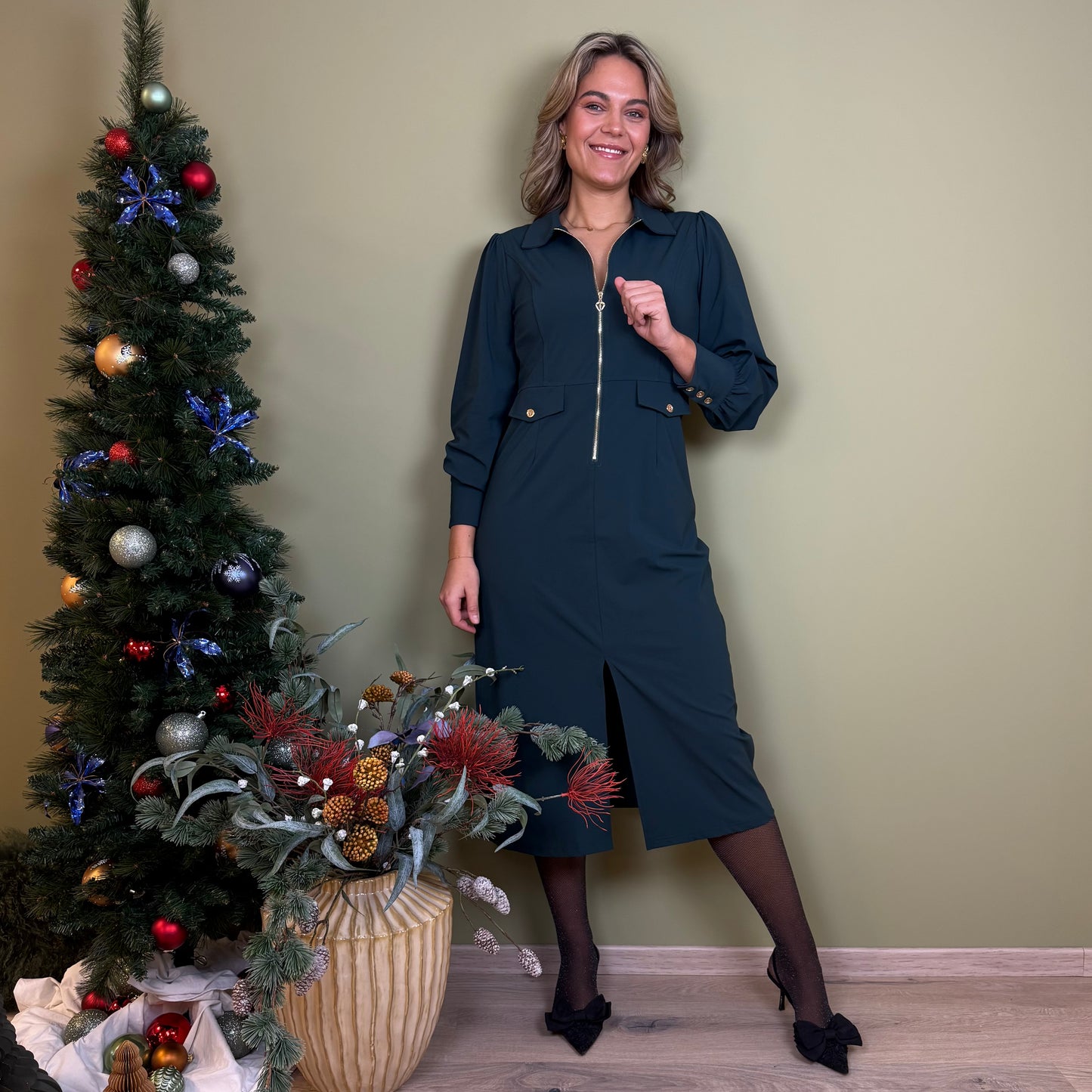 Triple Nine - Travel Jurk Melinna Groen - 51814 - Peet kleding