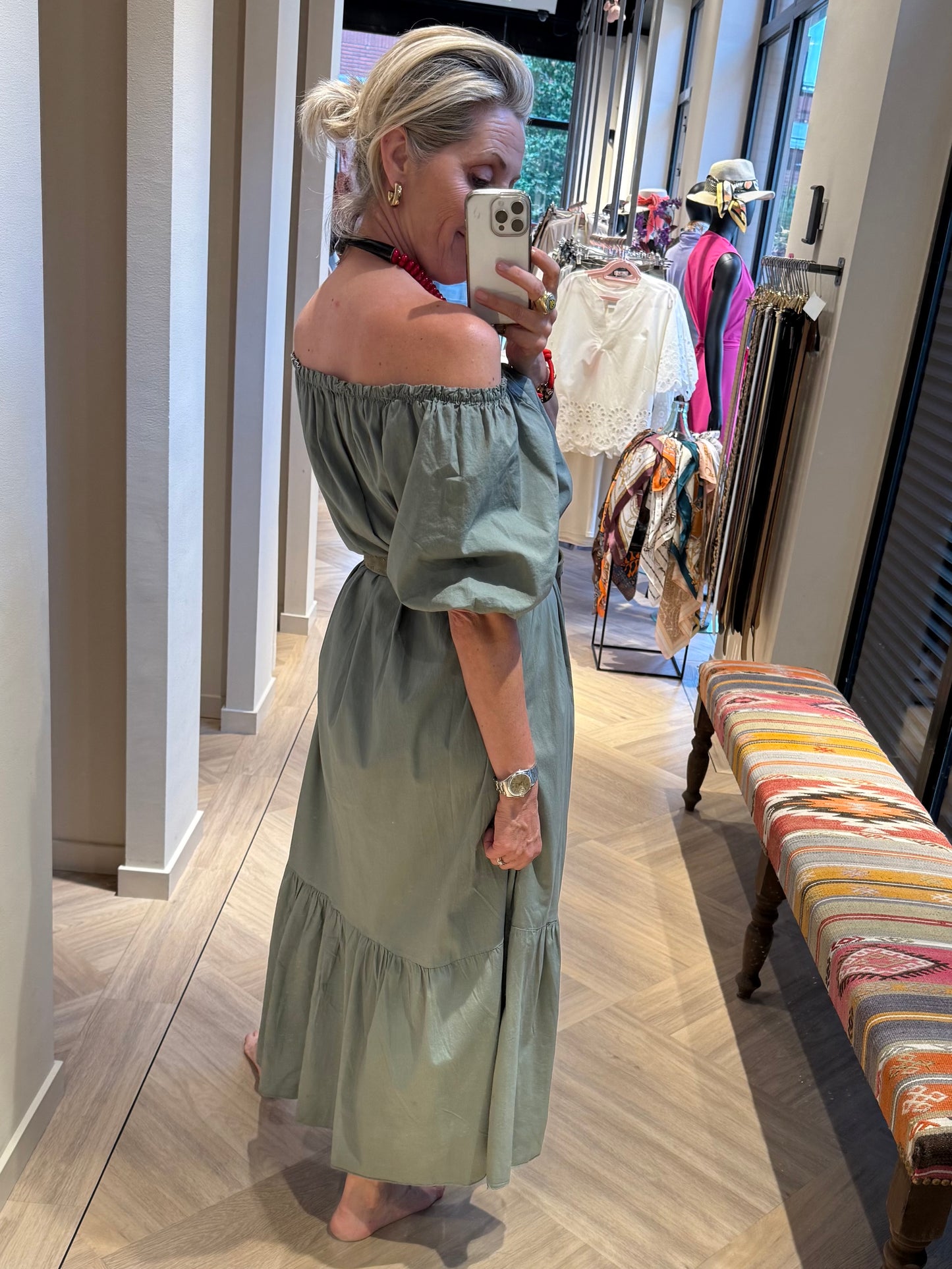 Jurk Roos Olijfgroen - Peet kleding