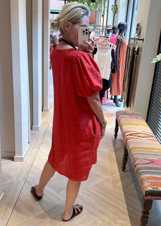 Jurk Brechje Linnen Rood - Peet kleding