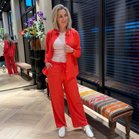 Ichi Blouse Linno Rood - Peet kleding