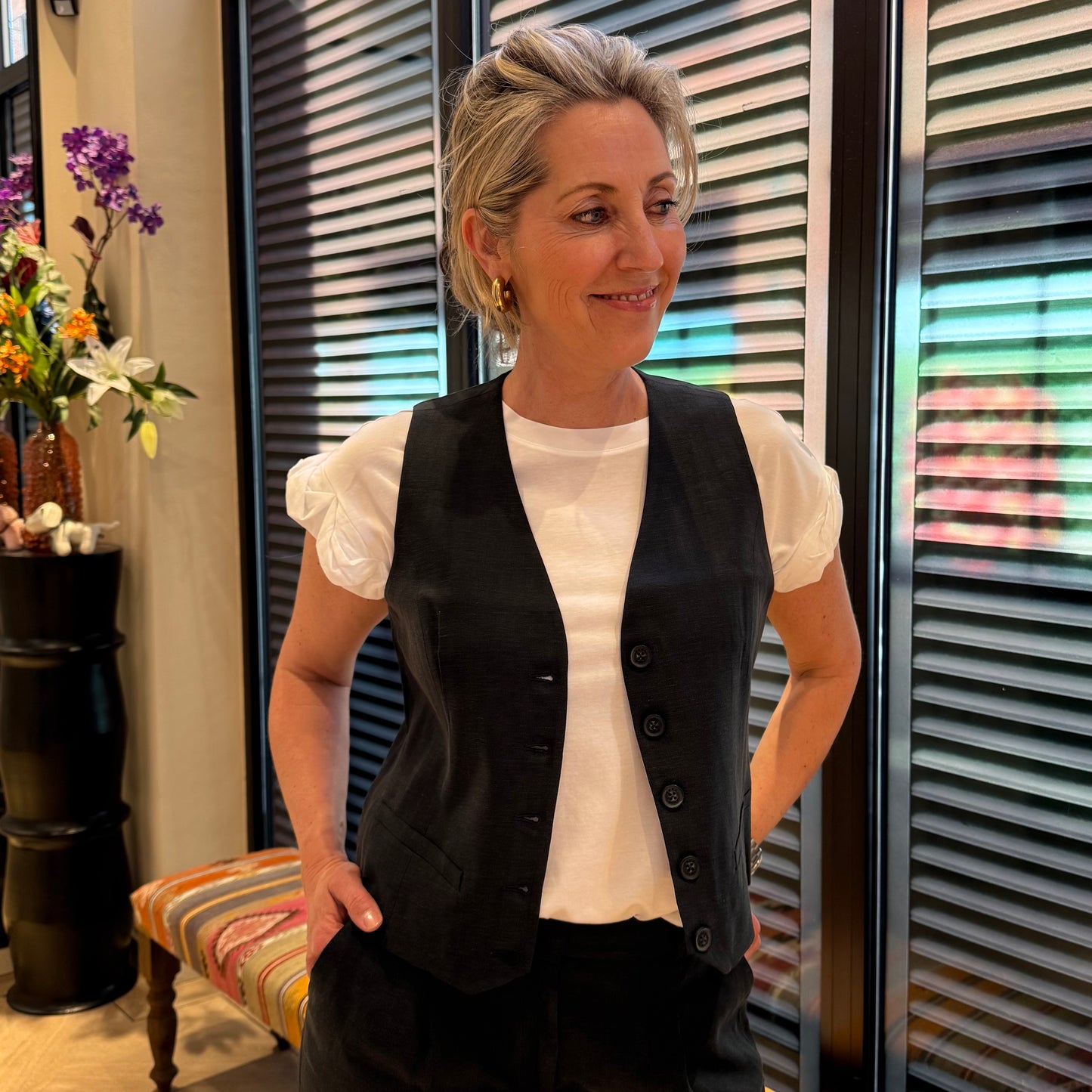 Yaya Gilet V-Hals Washed Black - Peet kleding