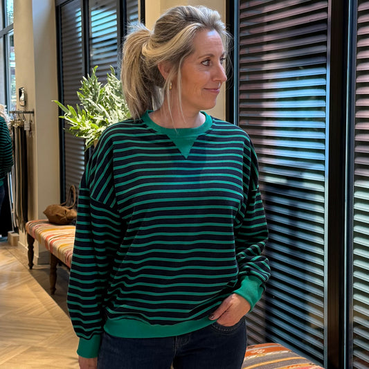 Azzurro Pip Sweater Streep Navy Groen - Peet kleding