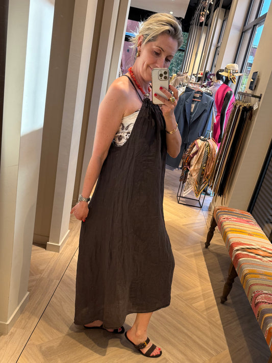 Jurk Linnen Isa Donkerbruin - Peet kleding