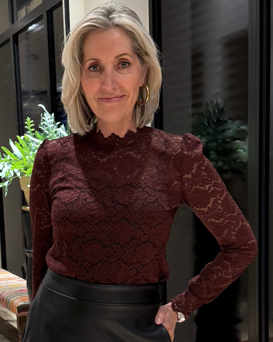 Yaya Lace Top Chocolat Red - Peet kleding