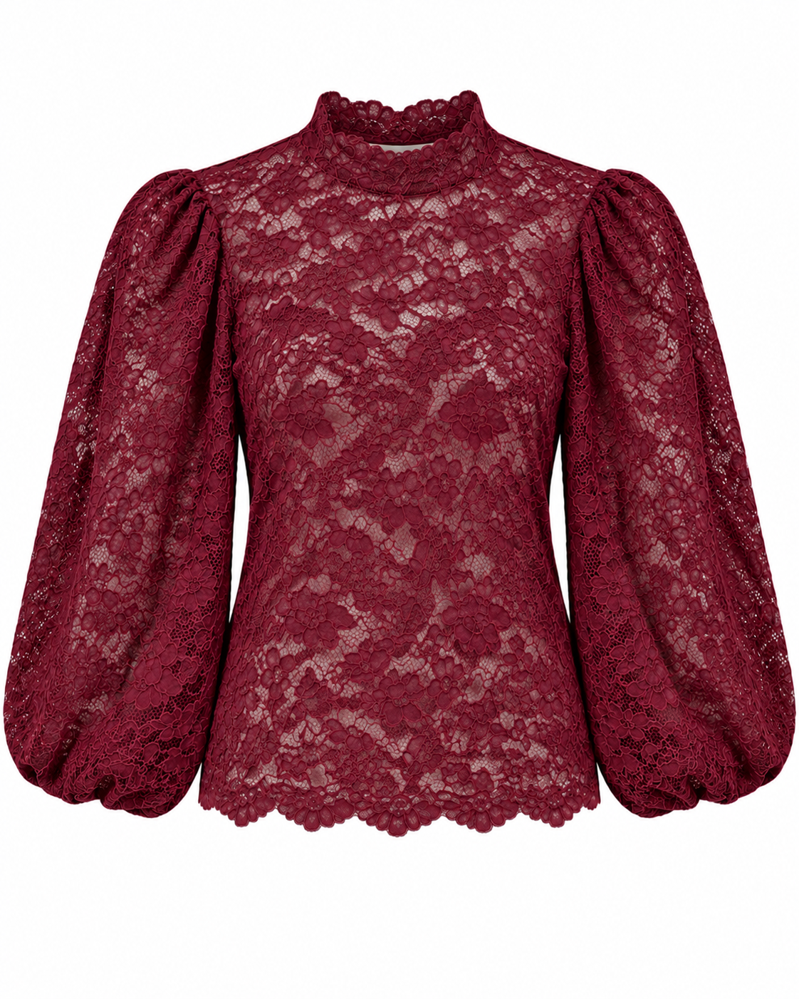 Top Mura Ballonmouw Kant Bordeaux - Peet kleding