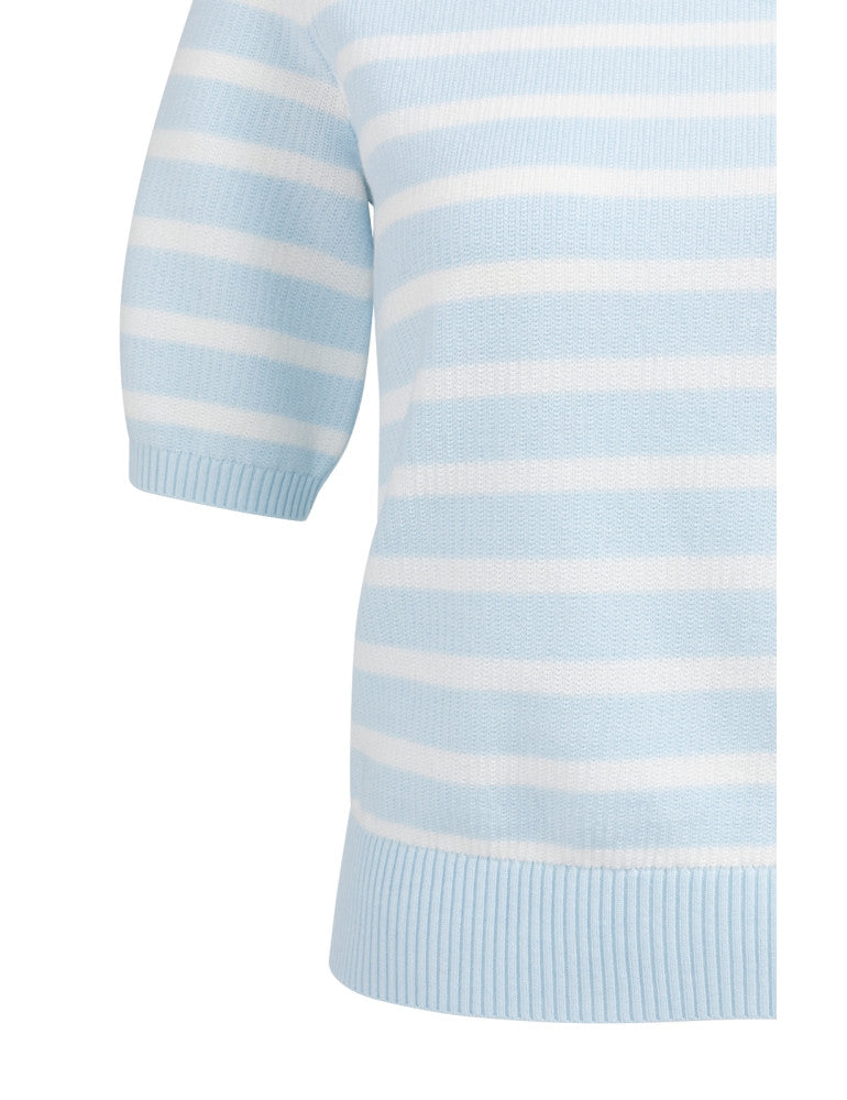 Yaya Trui Korte Mouw Streep Lichtblauw - Peet kleding