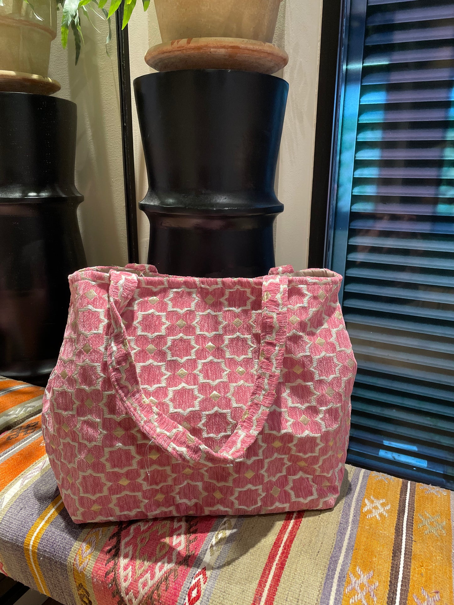 Tas Luca Maxi Velour Print Roze - Peet kleding