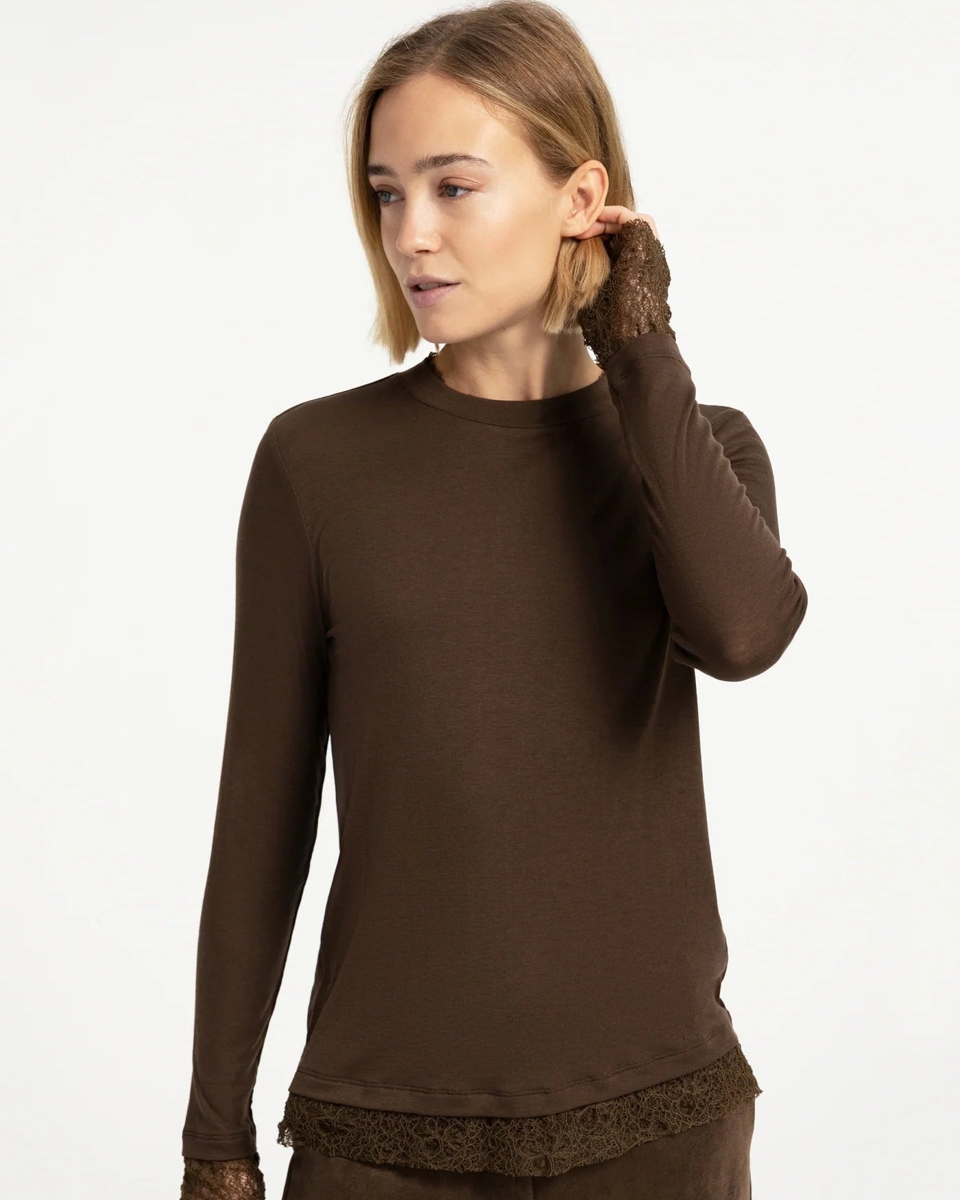 Yaya Top Jersey Kant Slate Black Brown