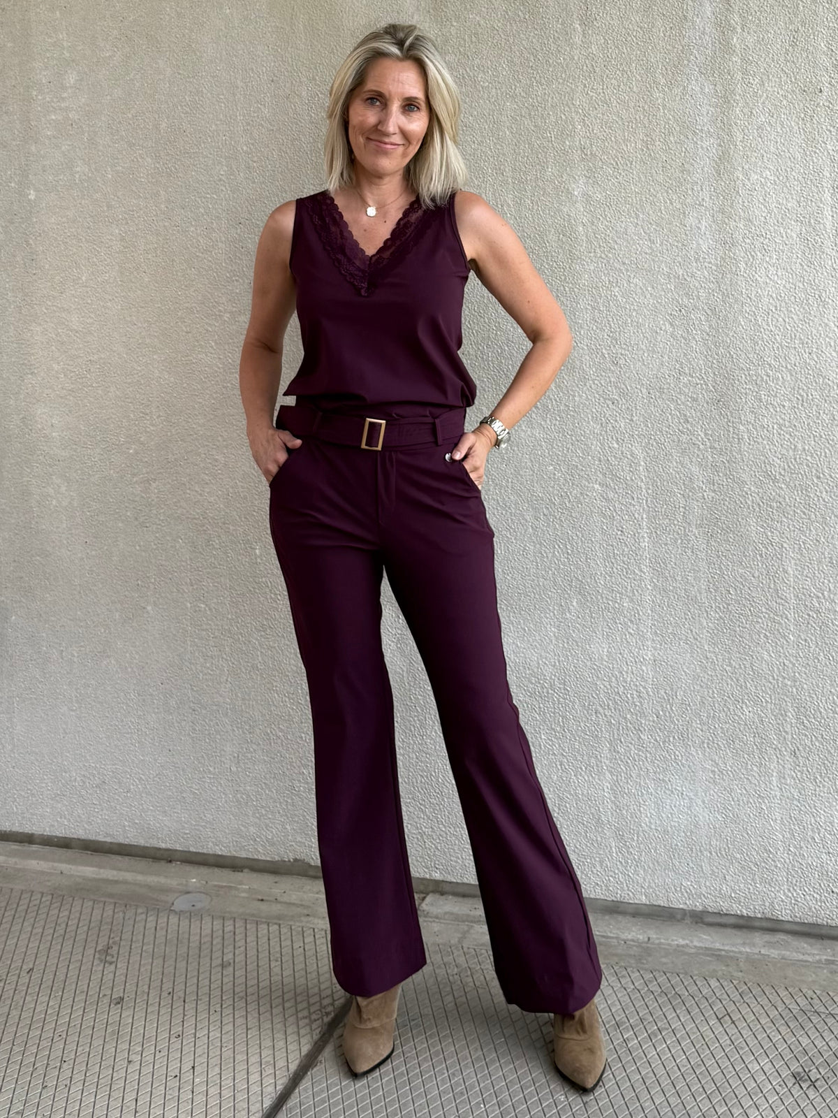 Triple Nine - Travel Broek Joy Aubergine - 3002 - Peet kleding