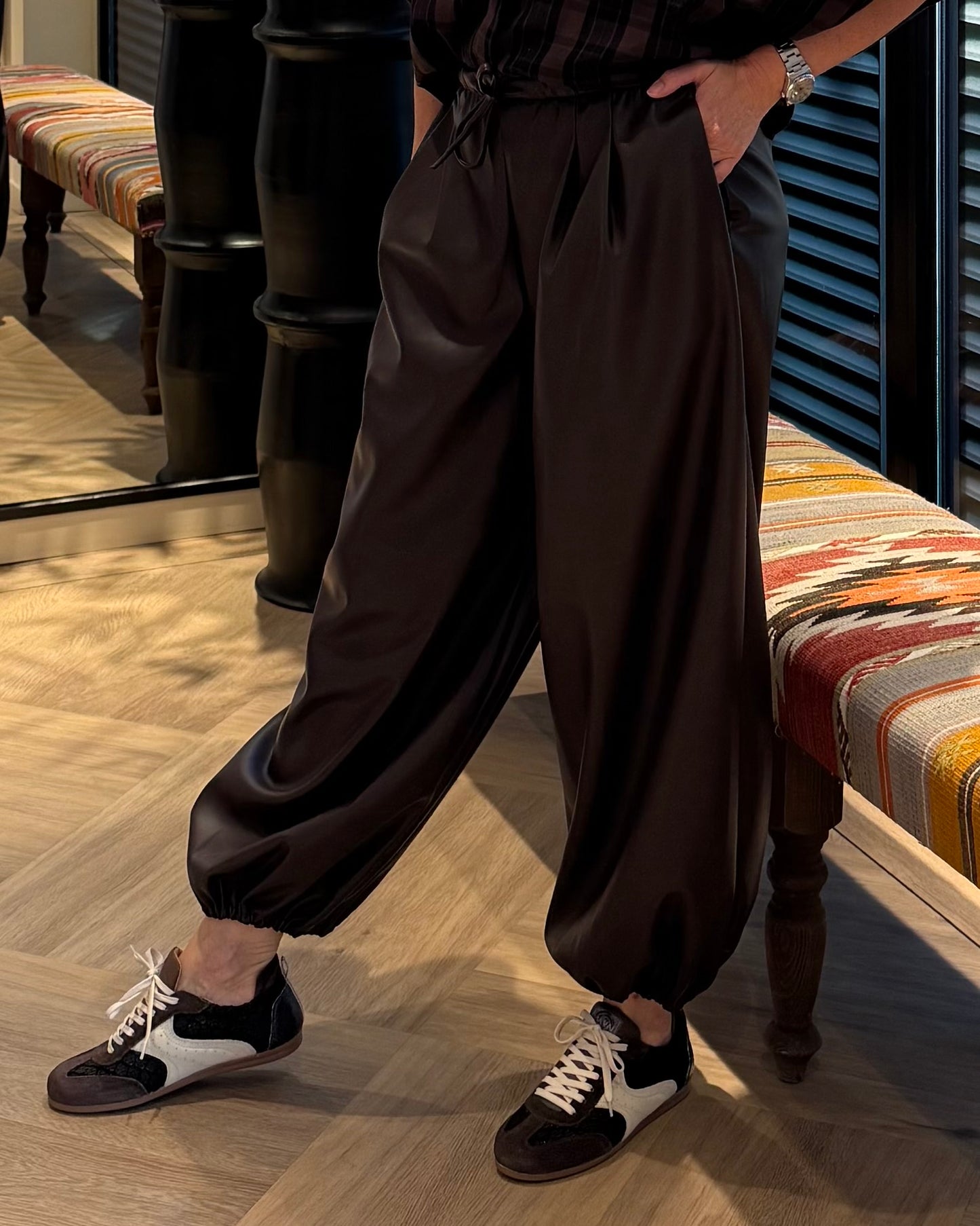 Broek Parachute PU Donkerbruin