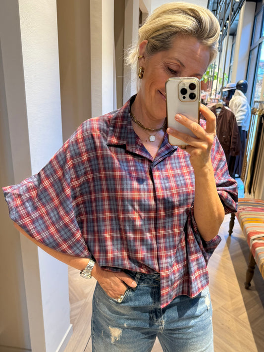 Blouse Ruit Roos Blauw - Peet kleding