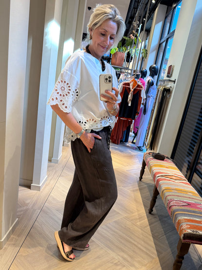 Broek Linnen Fiona Donkerbruin
