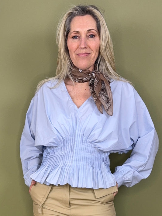 Copenhage Muse Poplin Blouse Lichtblauw - Peet kleding